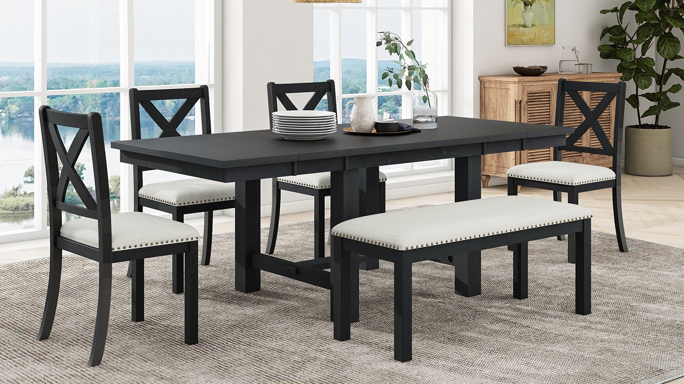 82" Farmhouse Dining Table Set, 6-Piece