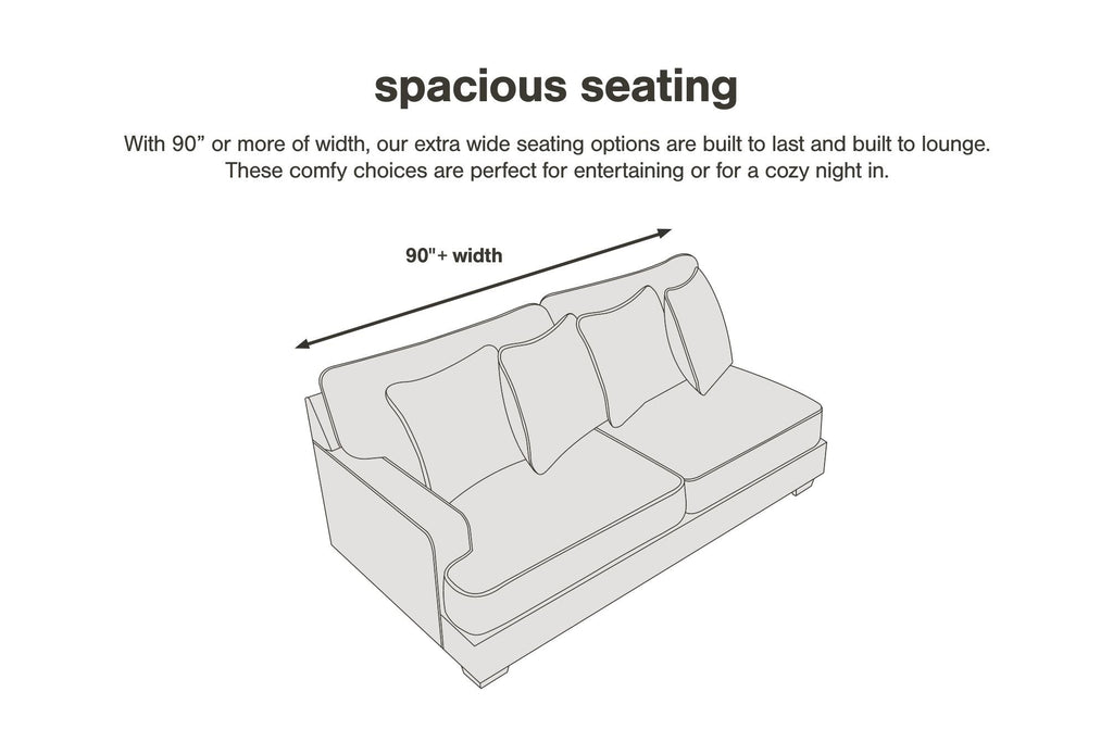 Sofa diagram showing 90-inch wide seating for spacious lounging
