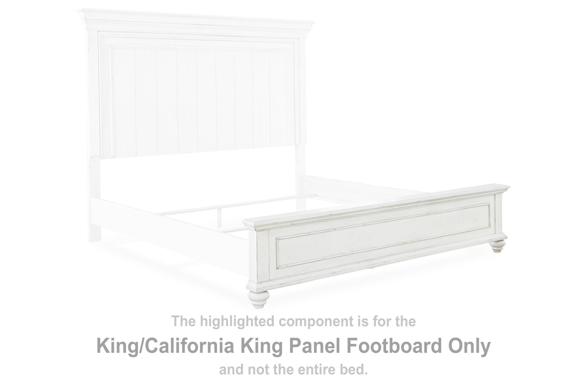 Whitewash wooden panel footboard with raised molding and side rails