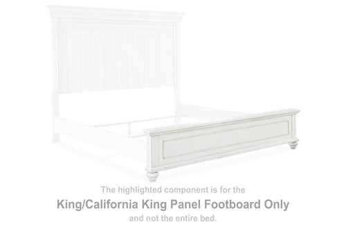 Whitewash wooden panel footboard with raised molding and side rails