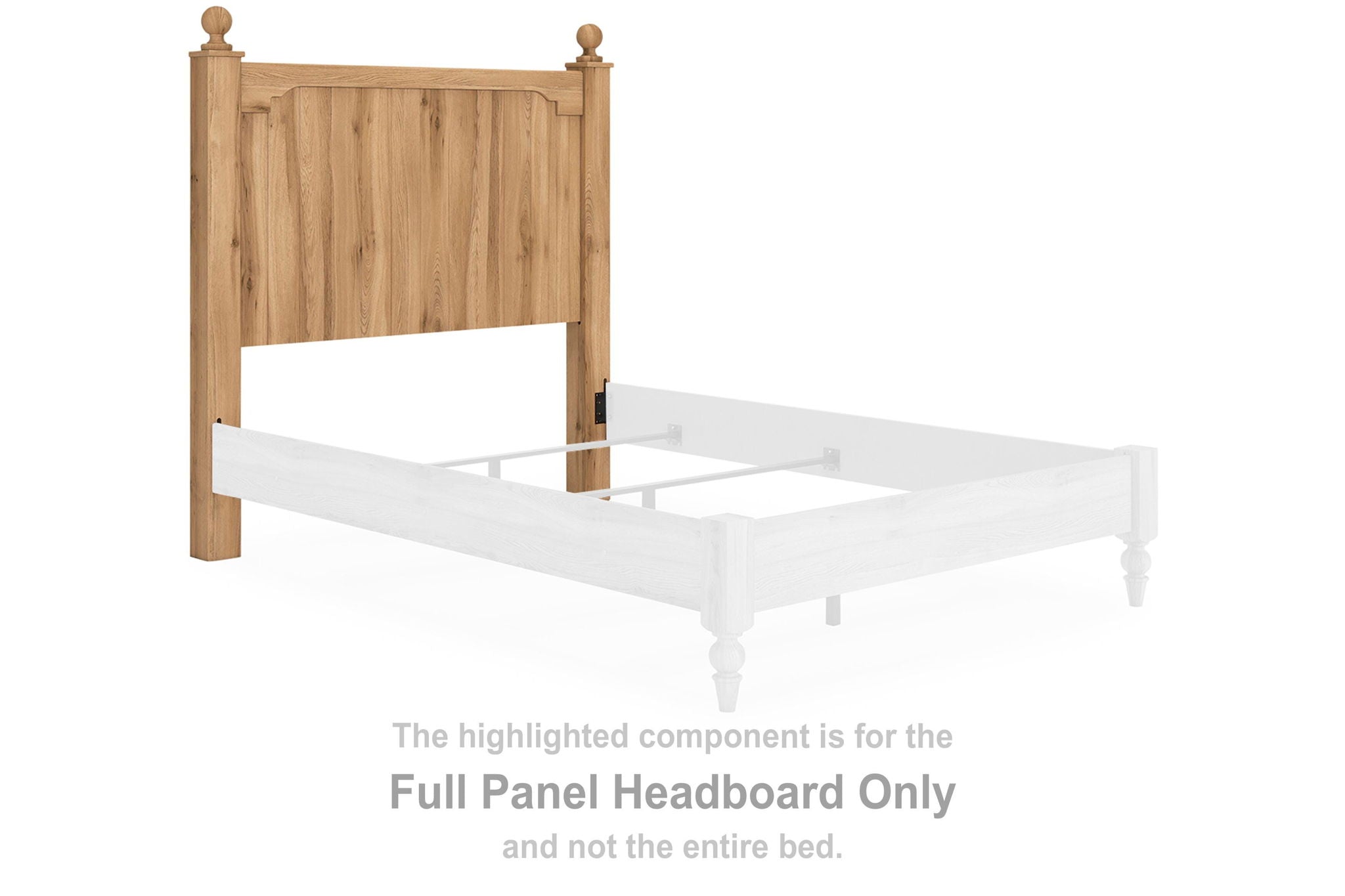 Warm brown wooden full panel headboard with raised top edge and posts
