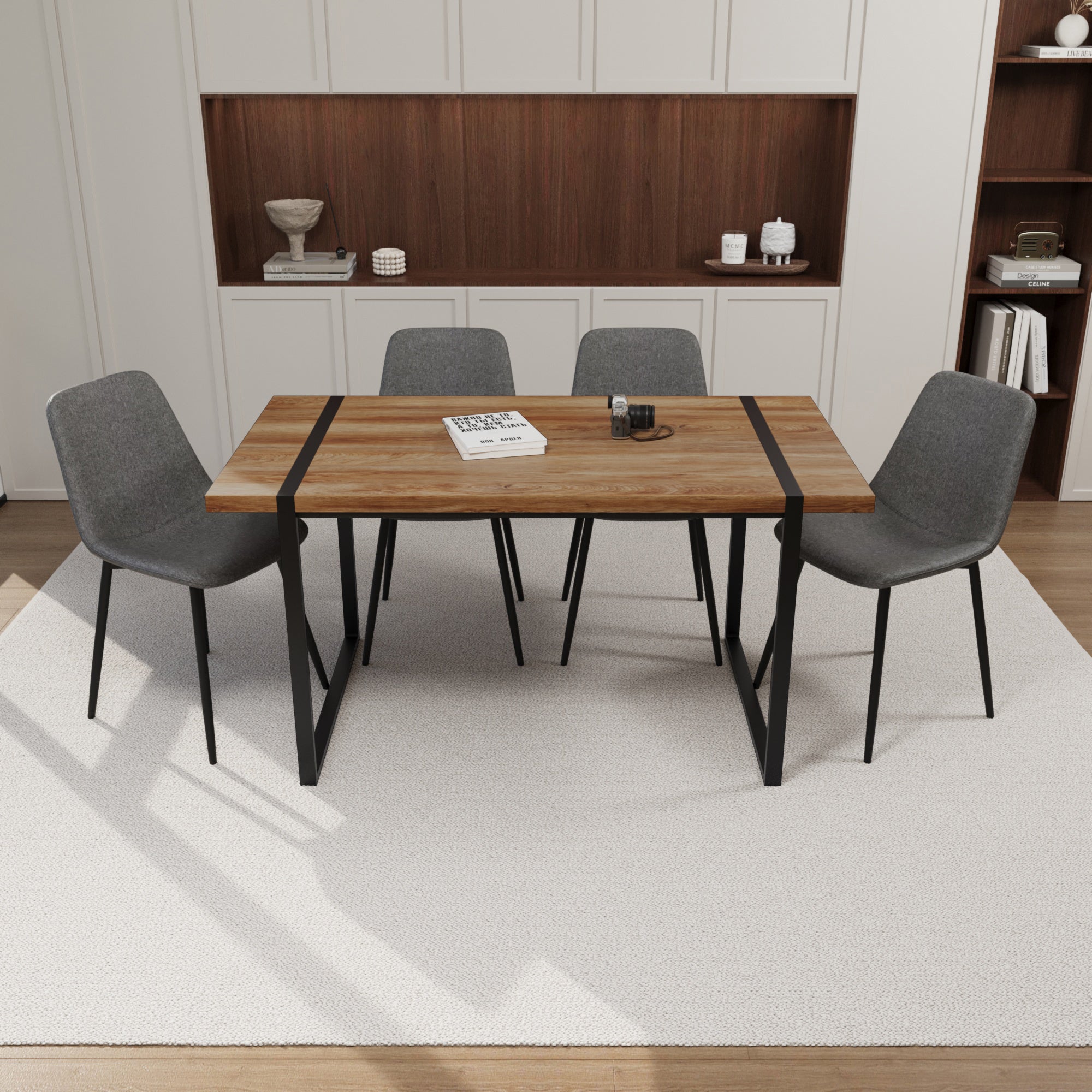 59" Modern Dining Table Set w/ 4 Suede Chairs