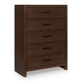 Brown drawer chest with four drawers and dark pull handles