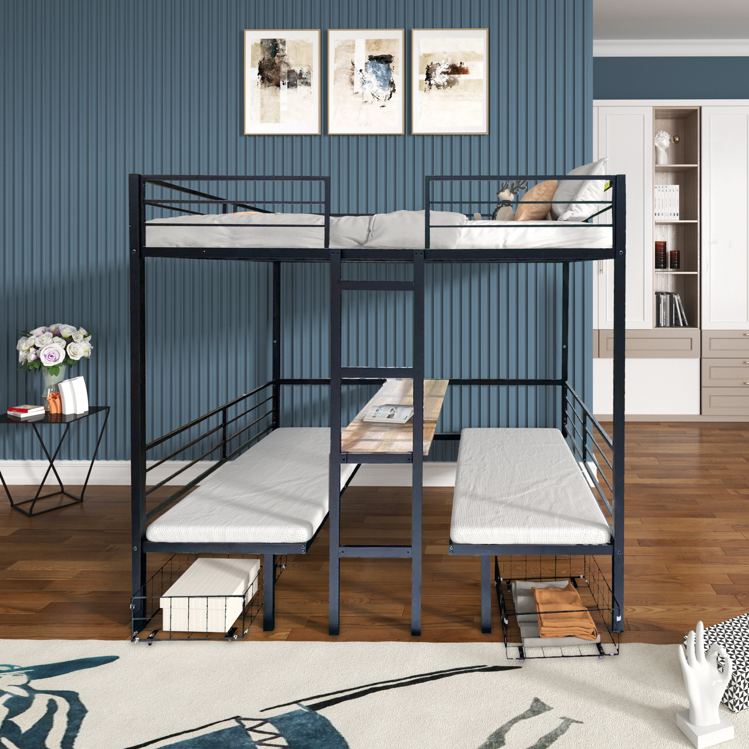 Full Size Loft Bed & Desk Set Transforms to Full-over-Full Bunk Bed