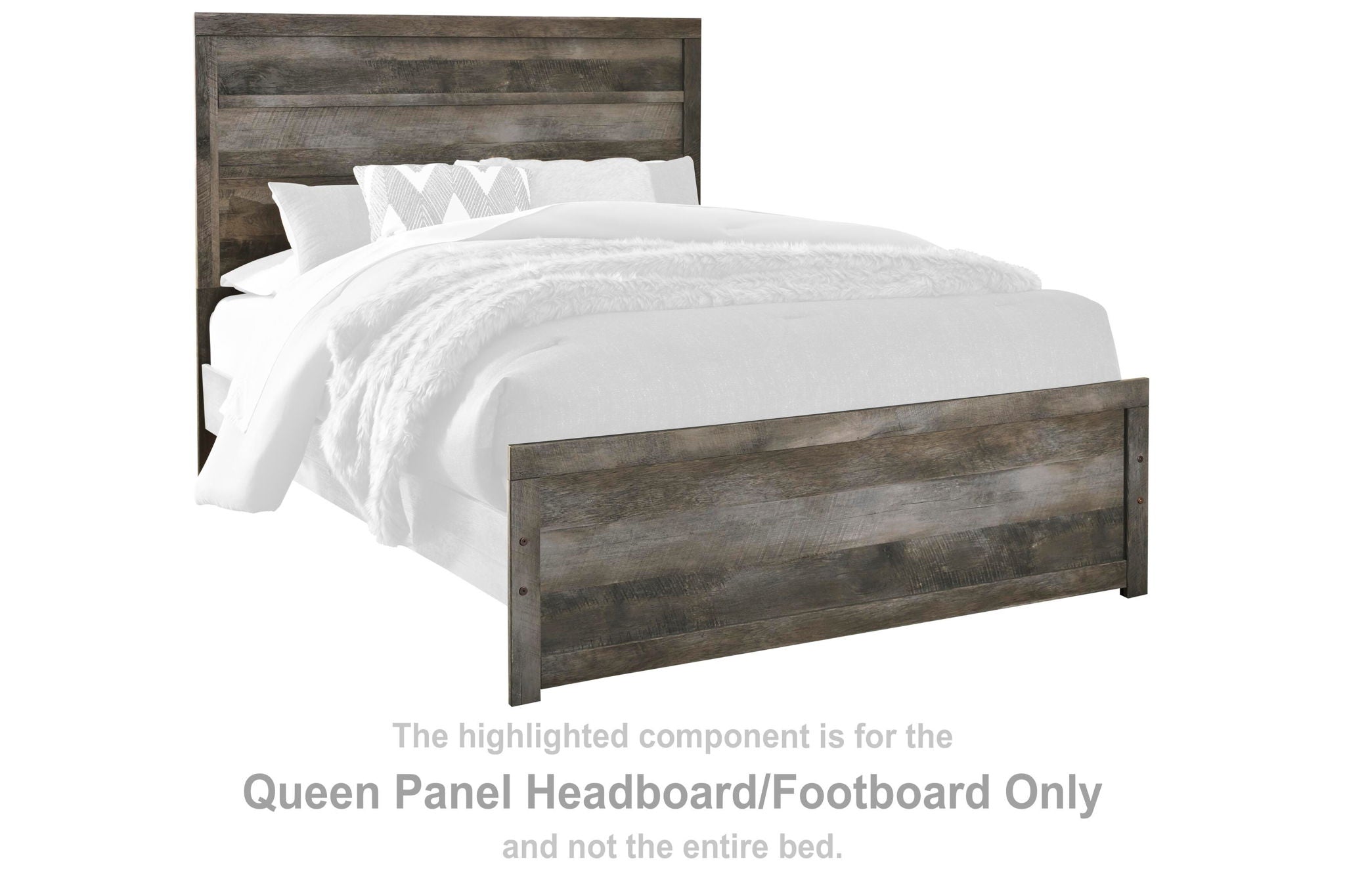 Gray queen panel headboard and footboard frame with slatted panels