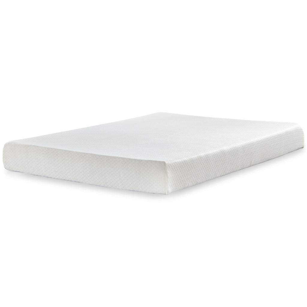 Chime 8-inch memory foam mattress, white cover, square corner view