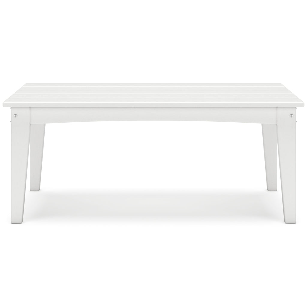 Rectangular cocktail table in white with slatted tabletop and squared legs