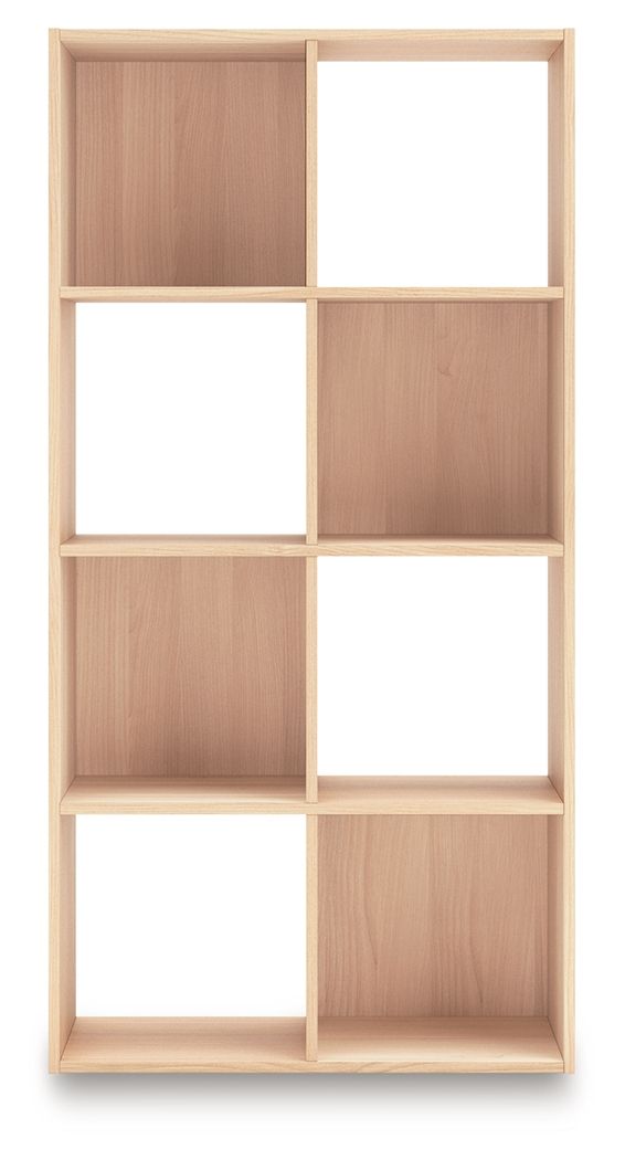 Light wood cube organizer with open cubbies separated by vertical wooden dividers