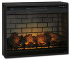 Black infrared fireplace insert front view with glowing logs and ember bed