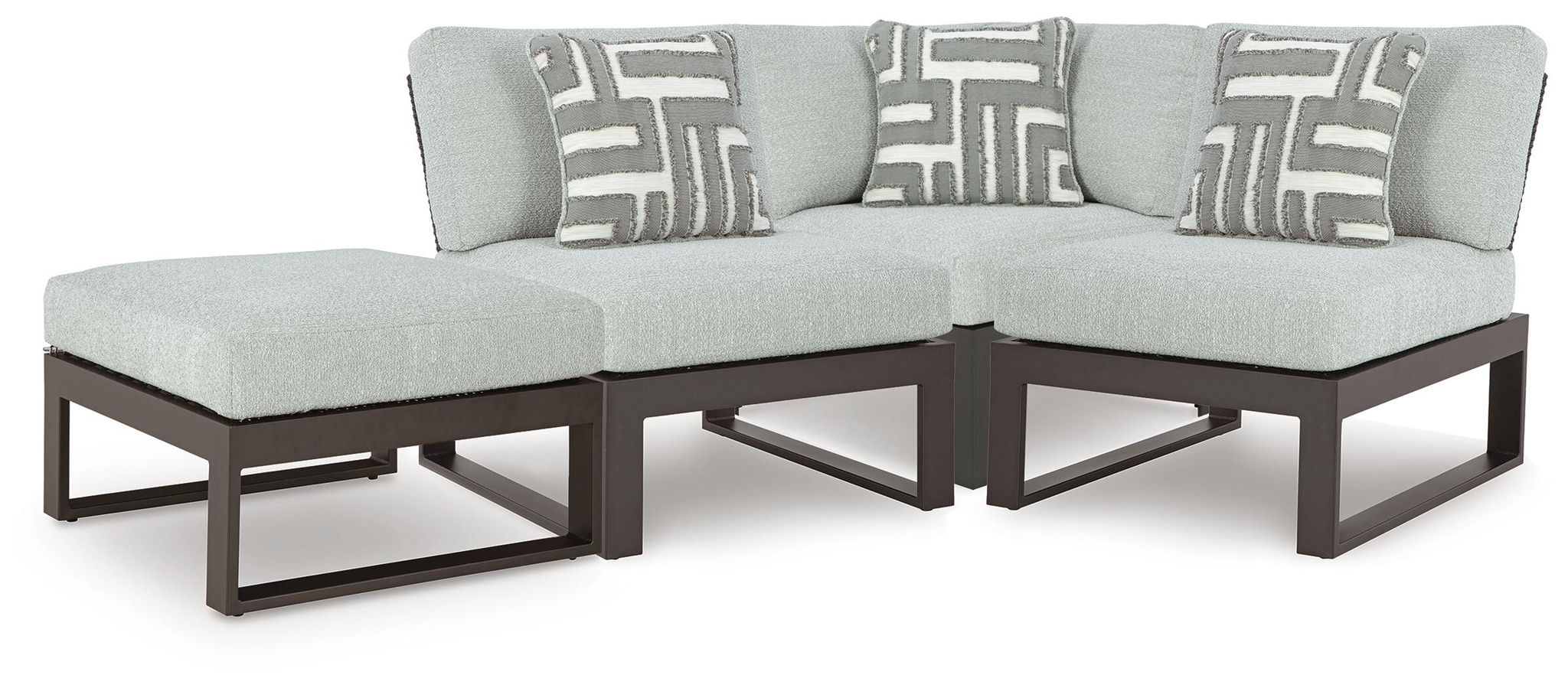 Beachloft outdoor sectional sofa with gray cushions and dark frame, 4-piece
