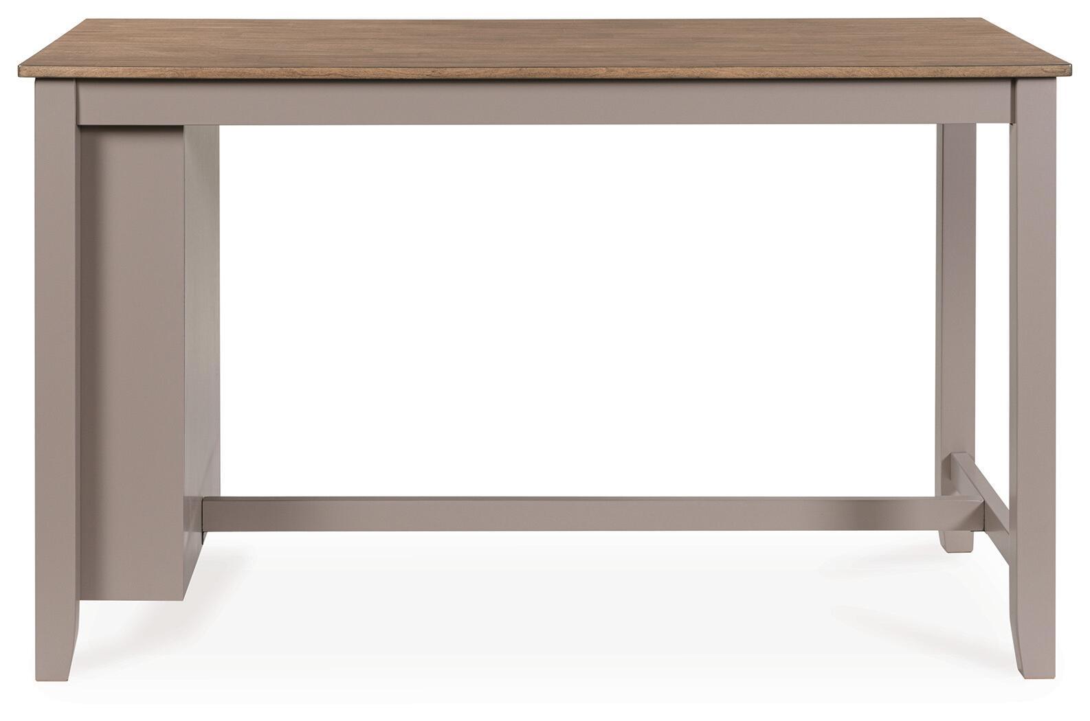 Rectangular dining counter table with natural wood top and gray frame, open base