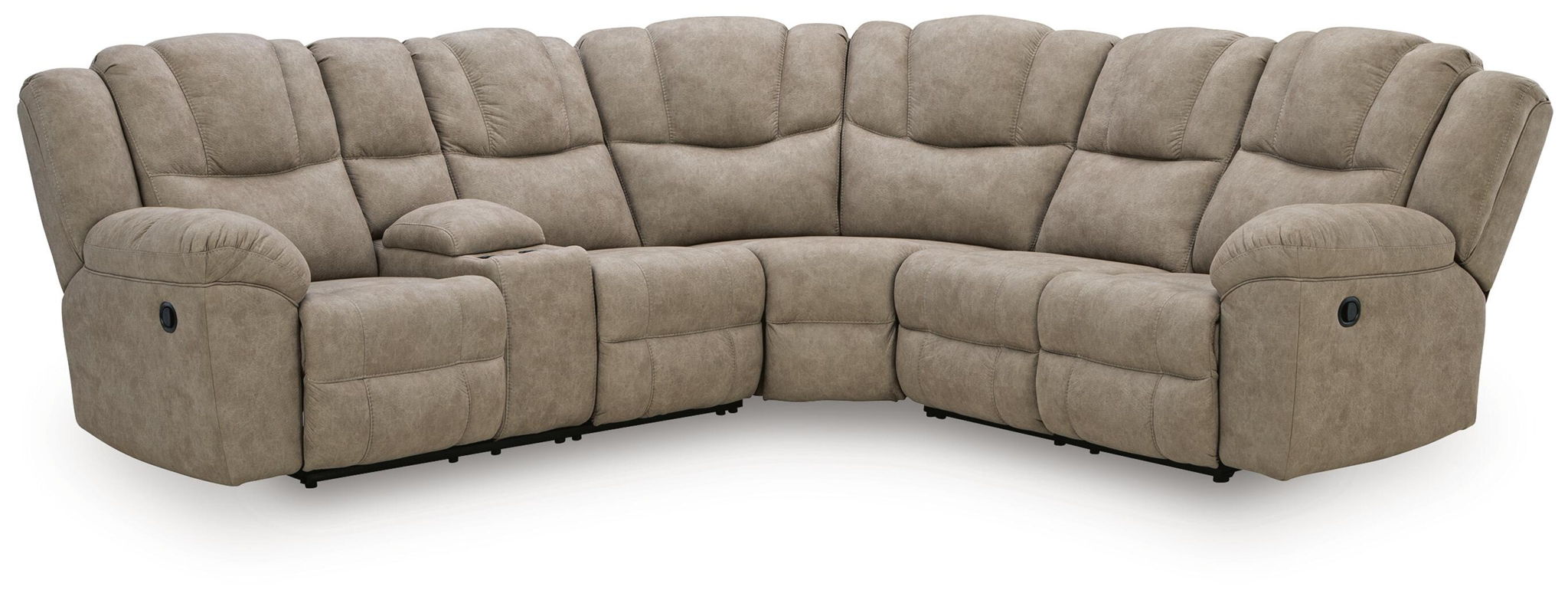 Birch recliner sectional sofa with tufted back, rounded arms, and corner layout