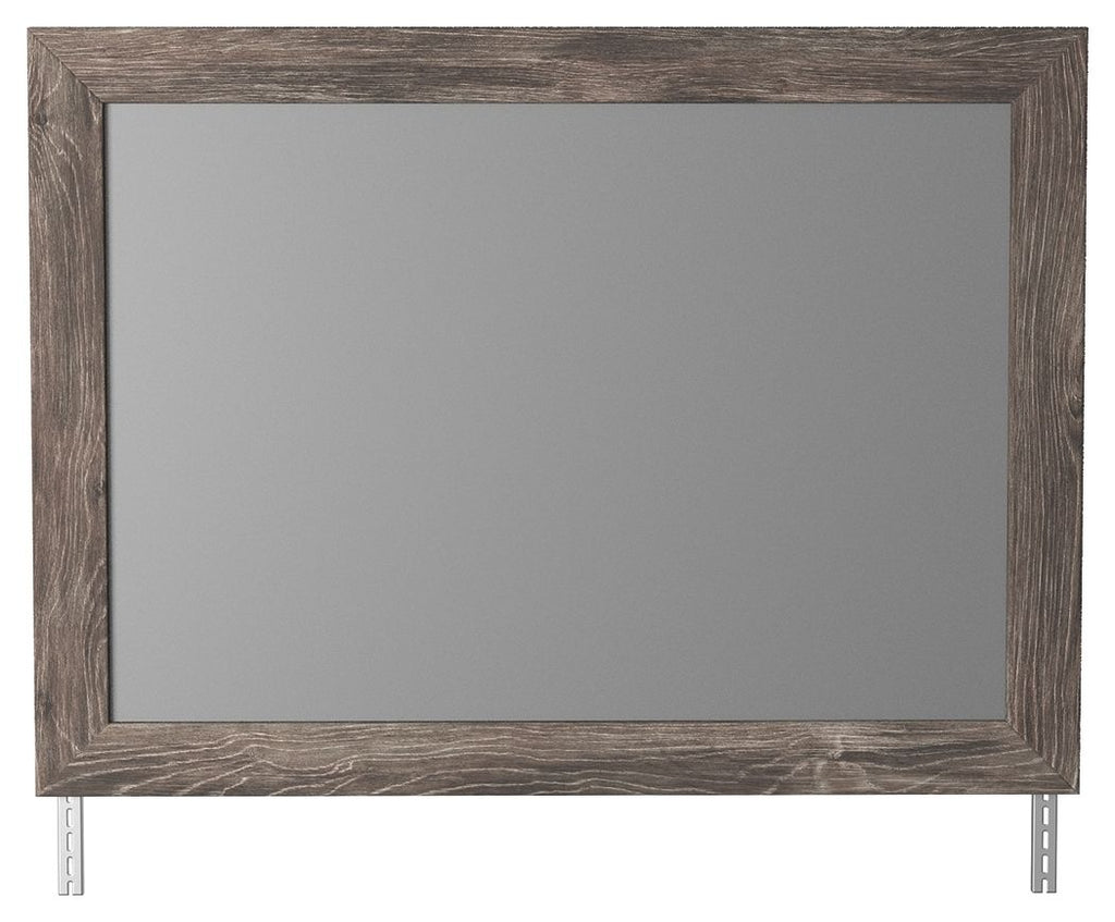 Ralinksi gray bedroom mirror with rectangular frame and side hardware tabs