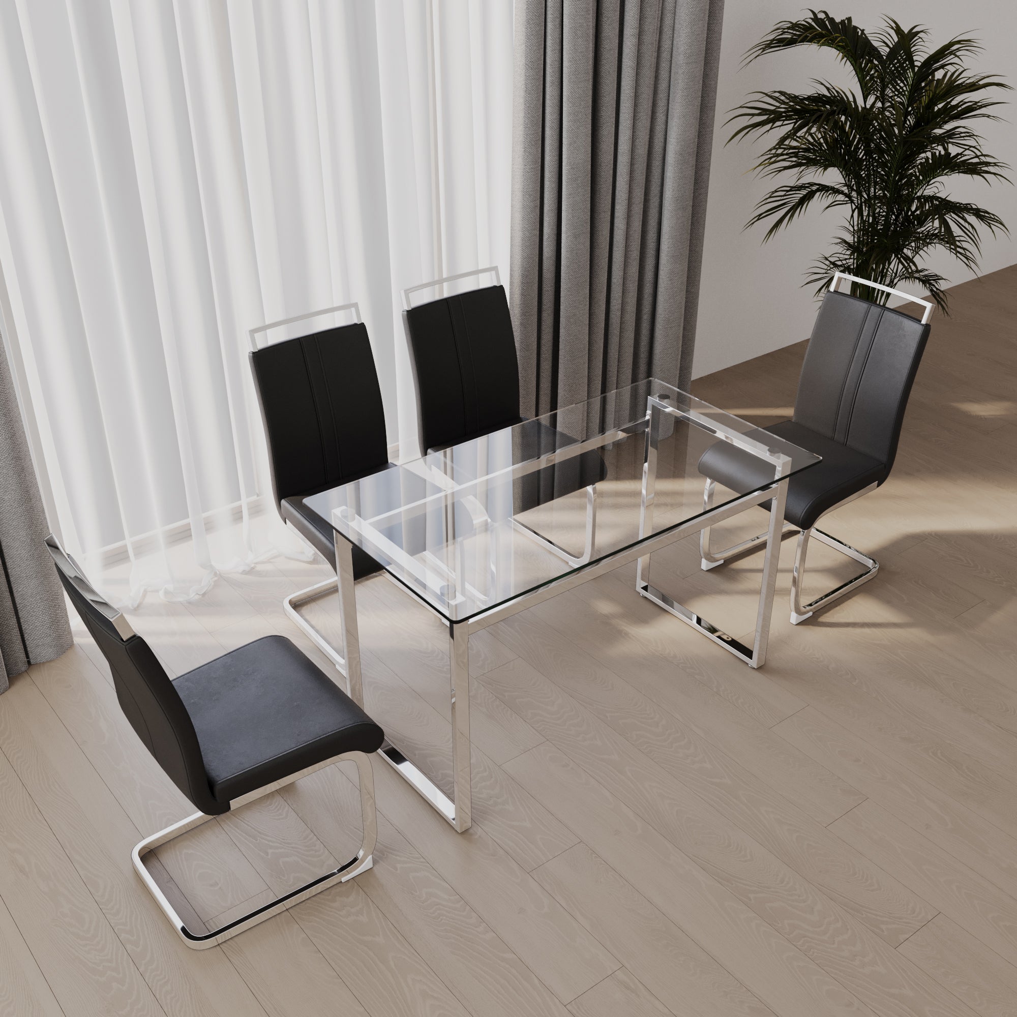 51" Glass Dining Table Set for 4 - Silver Legs