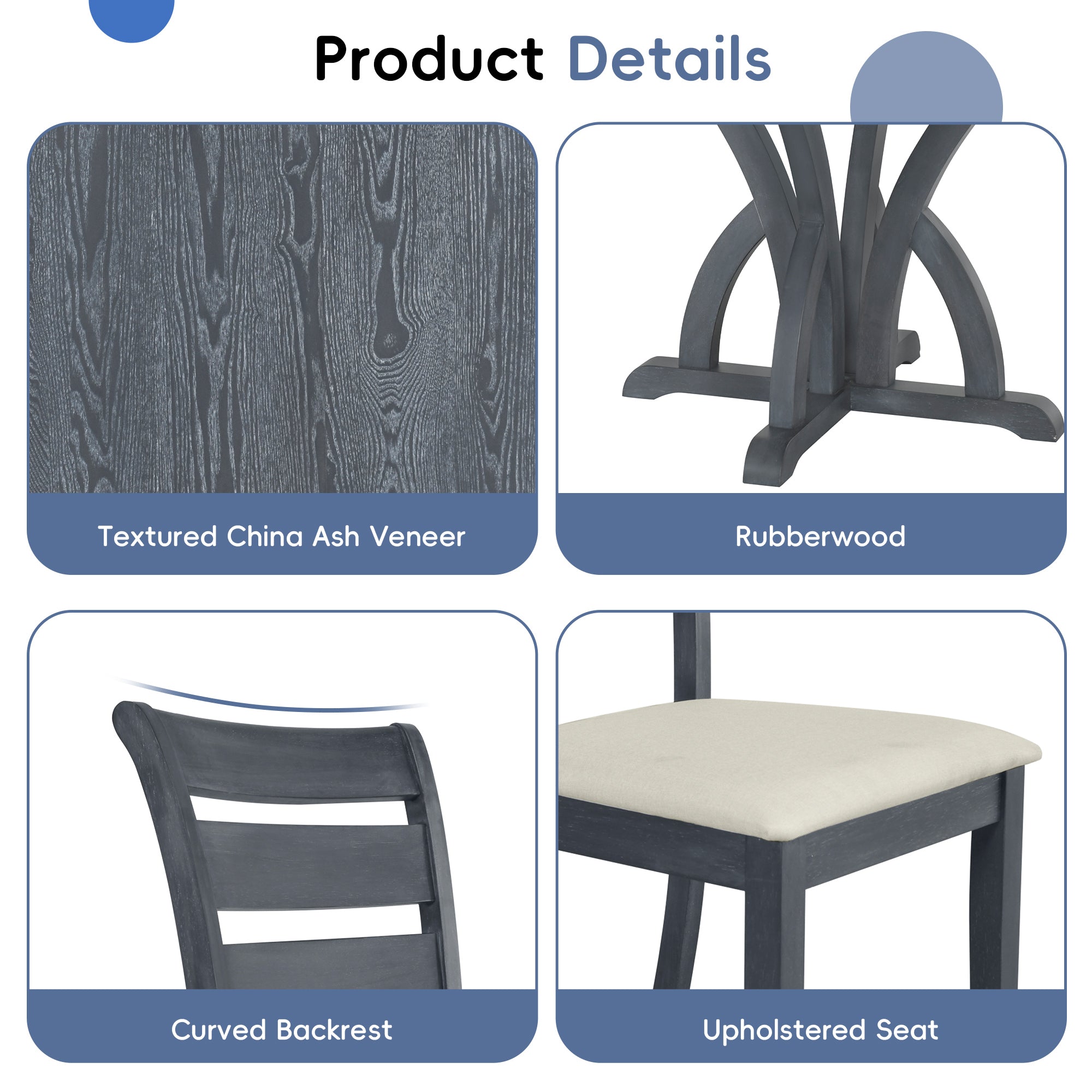 5-Piece Farmhouse Round Dining Table Set (Black)