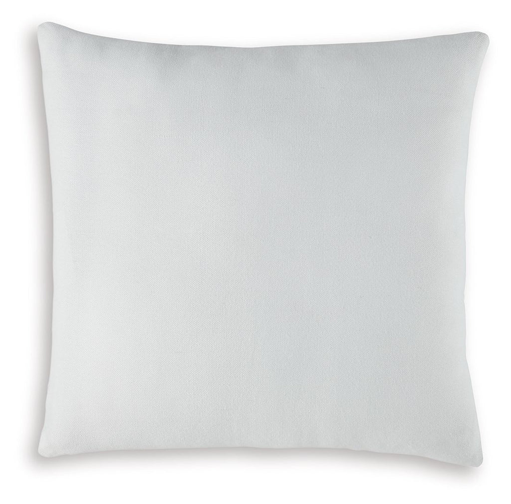 White square decorative pillow with subtle textured surface and piped edges