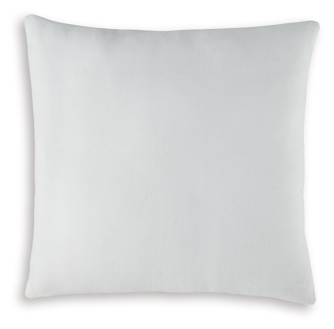 White square decorative pillow with subtle textured surface and piped edges