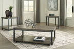 3-piece occasional coffee table with lower shelf and caster feet, gray wood-look