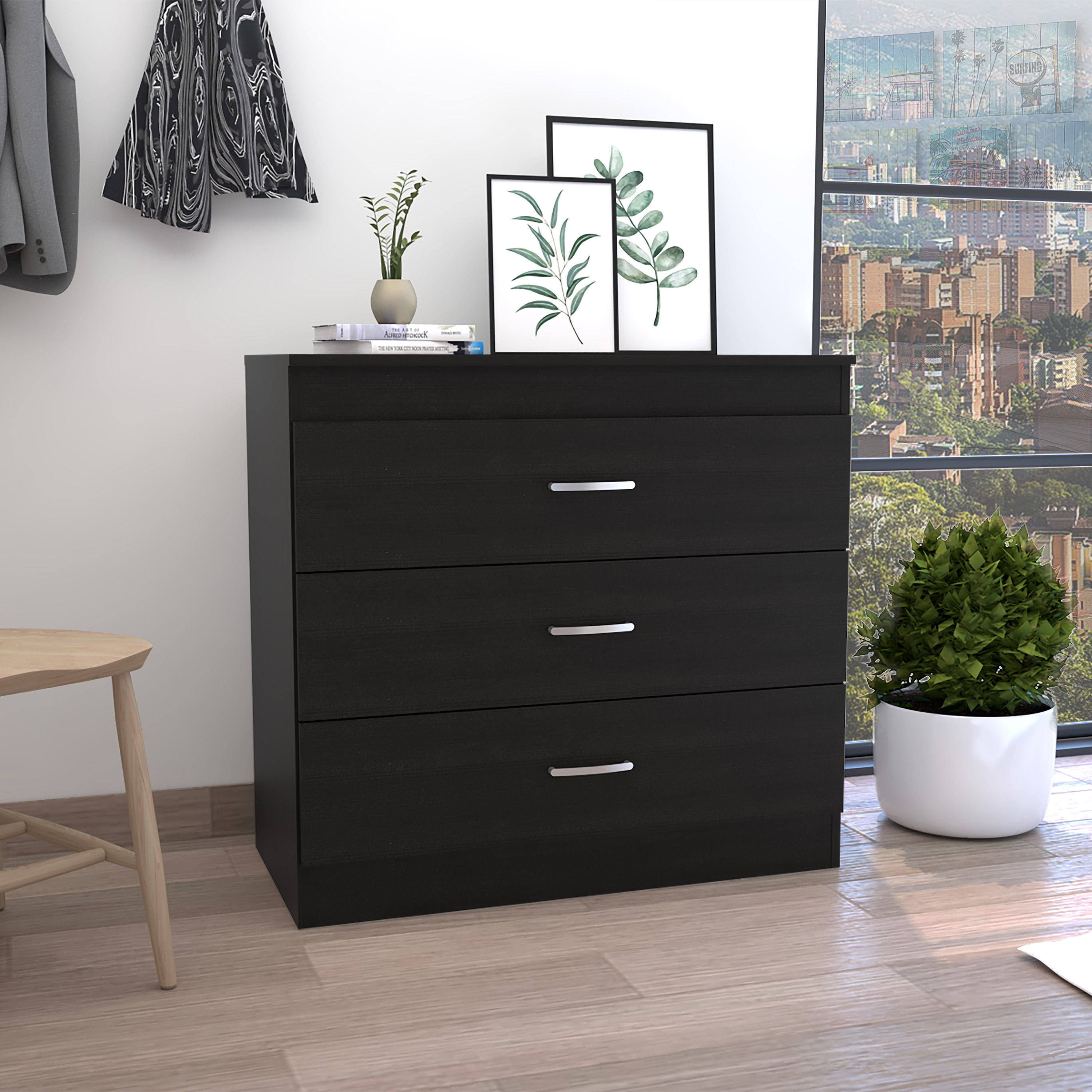 Lial 3-Drawer Dresser - Black Wengue, Metal Hardware