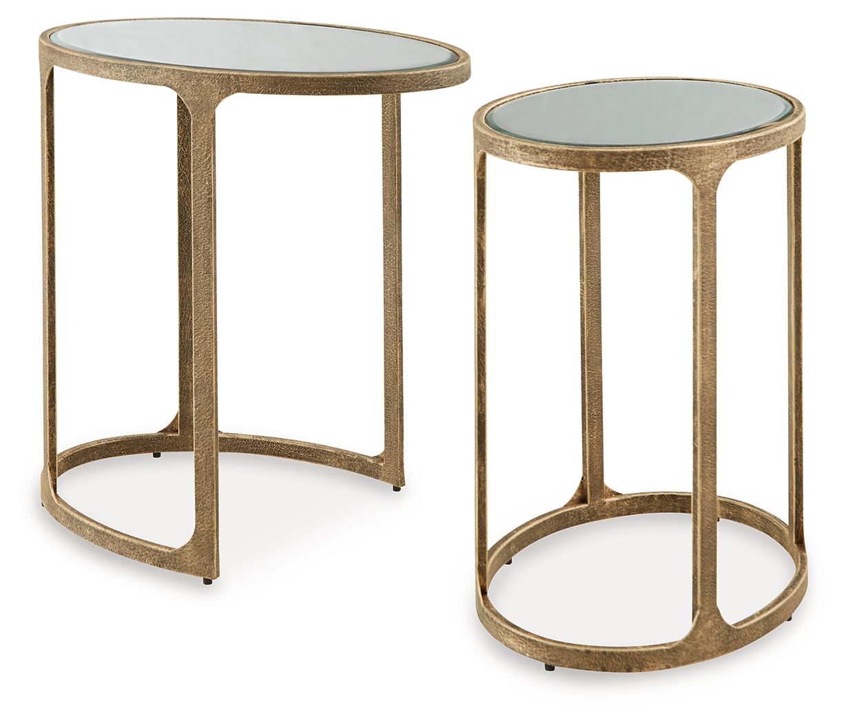 Round glass-top accent tables, set of 2, antique black open frame bases