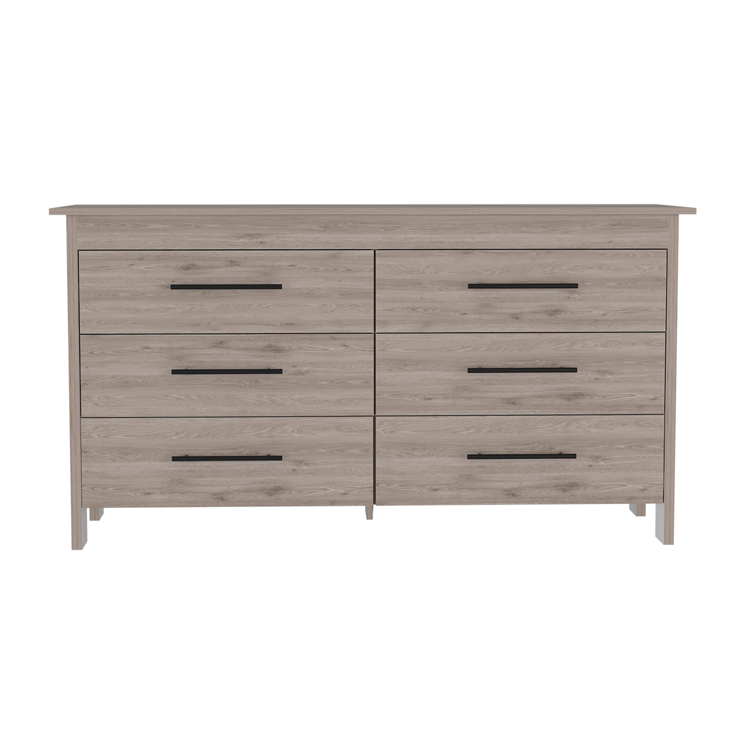 Wezz 6-Drawer Double Dresser - Light Gray Bedroom Storage