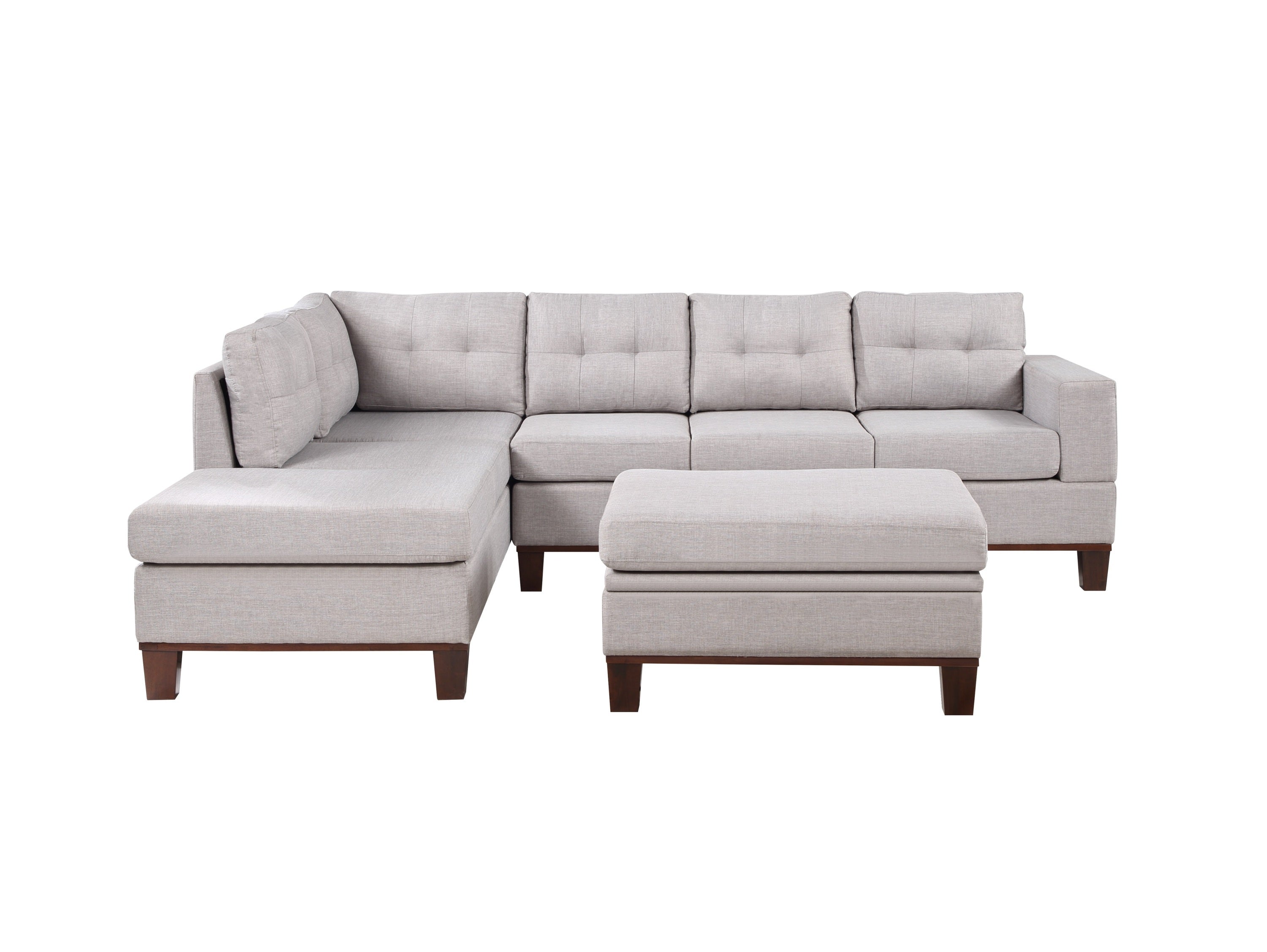 Hilo Light Gray Fabric Reversible Sectional Sofa w/Storage Ottoman