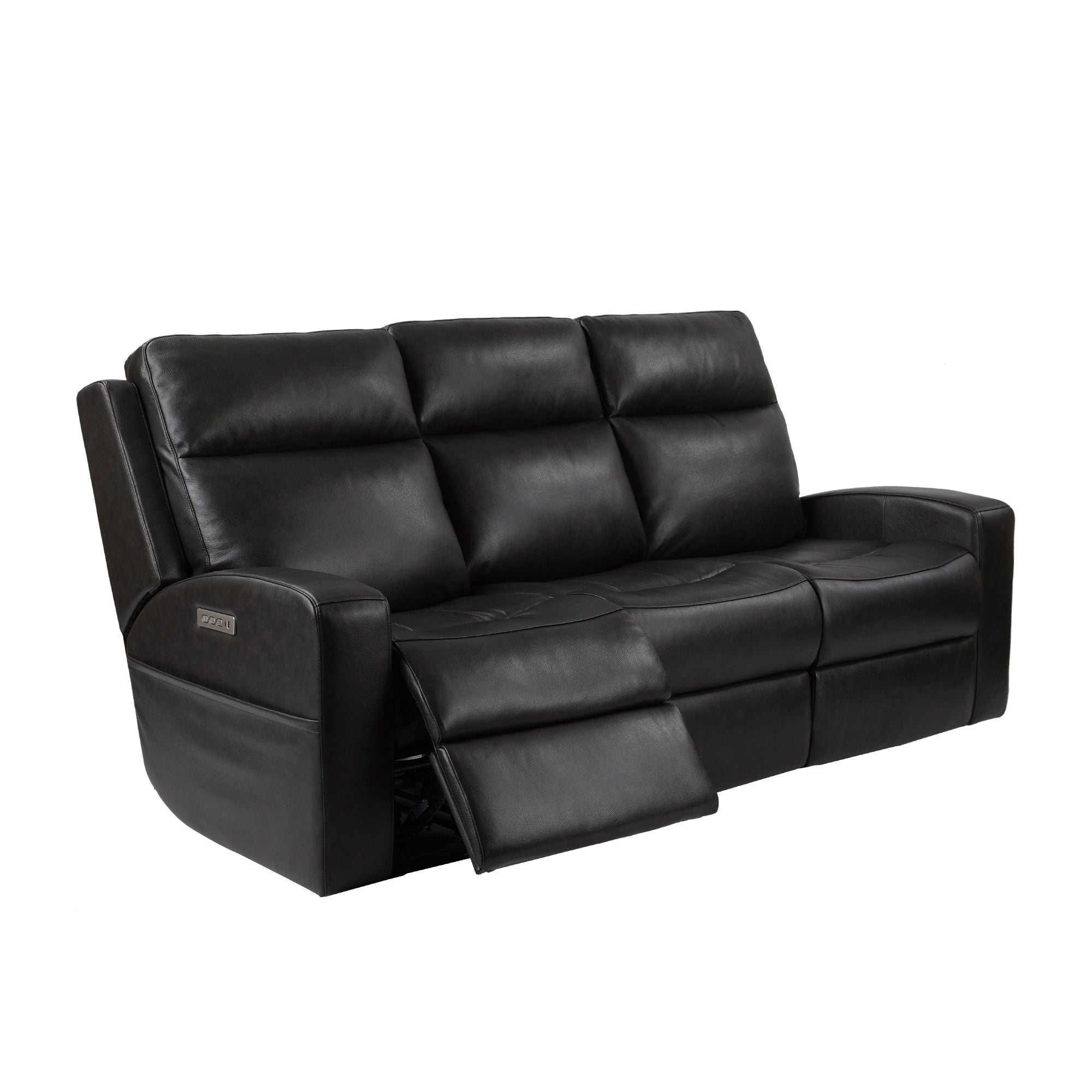 Caleb Triple Power Sofa, Top Grain Leather, Lumbar Support, Adjustable Headrest, Storage Side Pocket, USB & Type C Charger Port (Middle Seat Armless Chair Is Stationary)