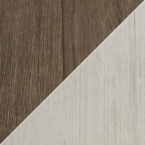 Wood-grain tabletop edge with white side panel