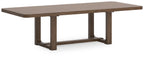 Light brown dining table with trestle-style base