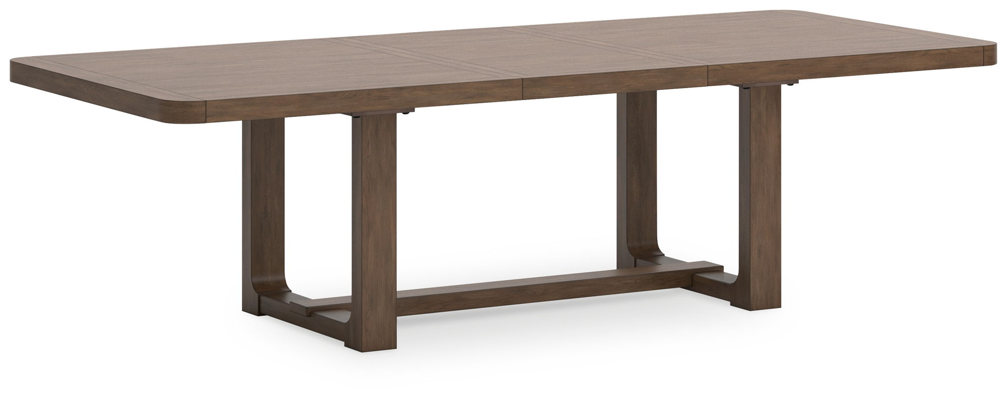 Light brown dining table with trestle-style base