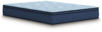 Blue hybrid mattress with quilted top and stitched border
