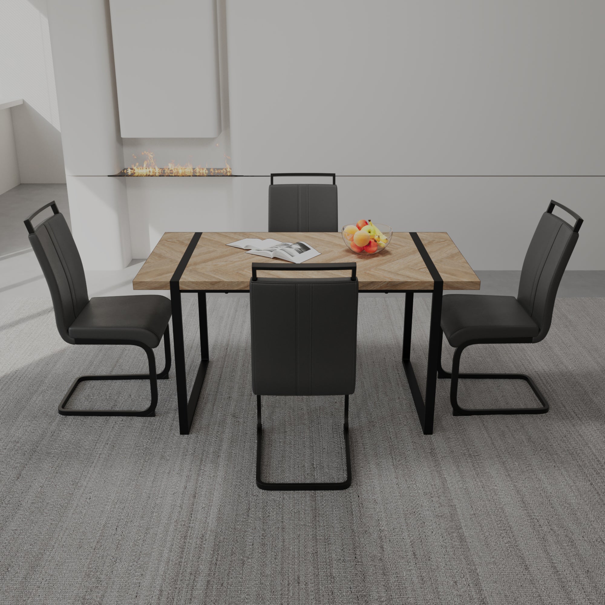 59" Rural Industrial Dining Table & 4 Chairs Set