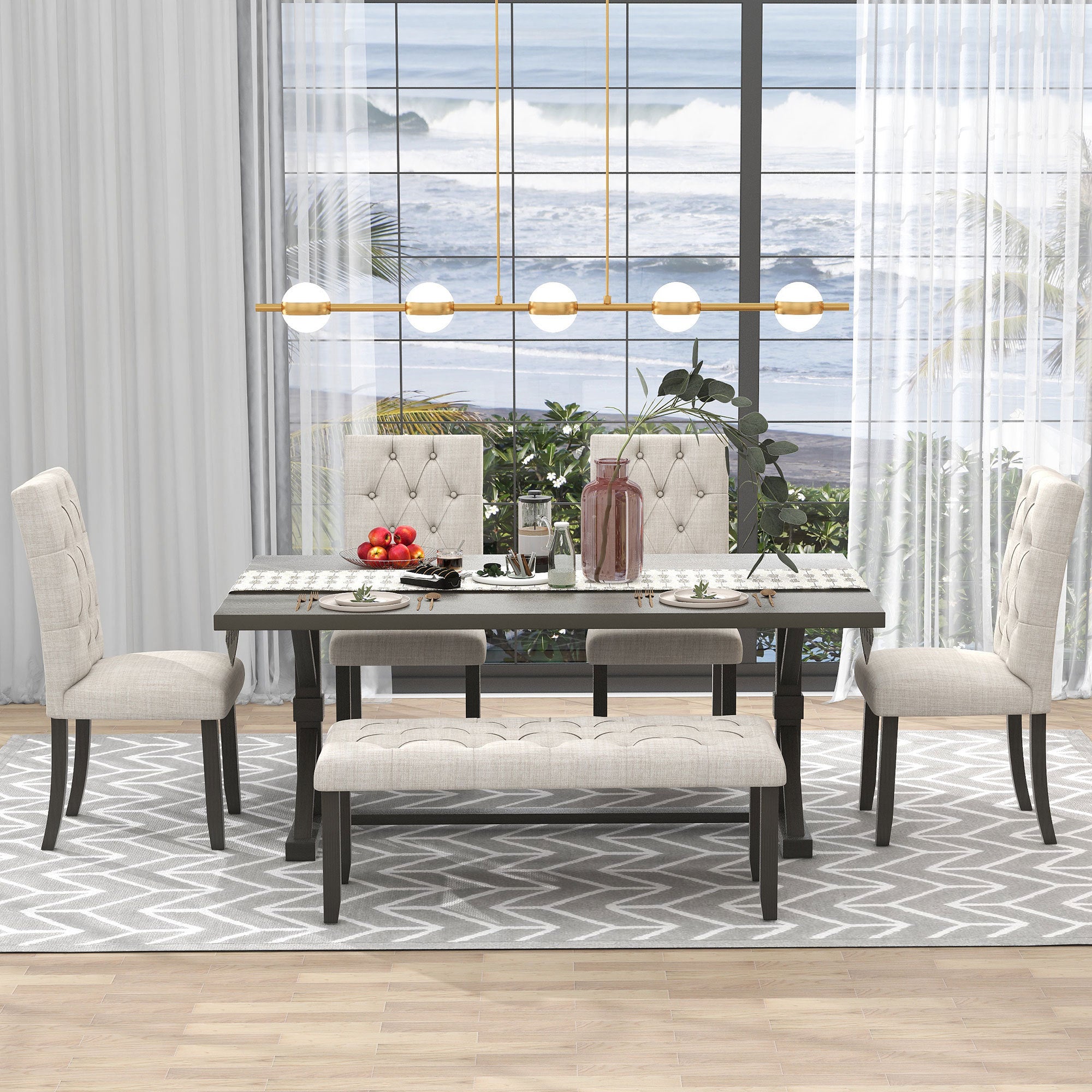 6-Pc Farmhouse Dining Set - Gray