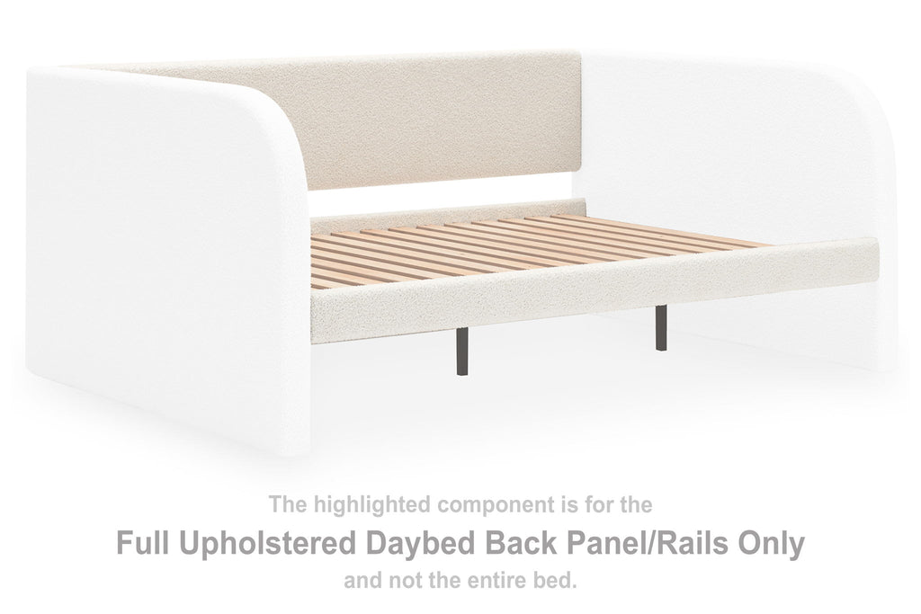Upholstered daybed back panel rails in white with padded rectangular frame