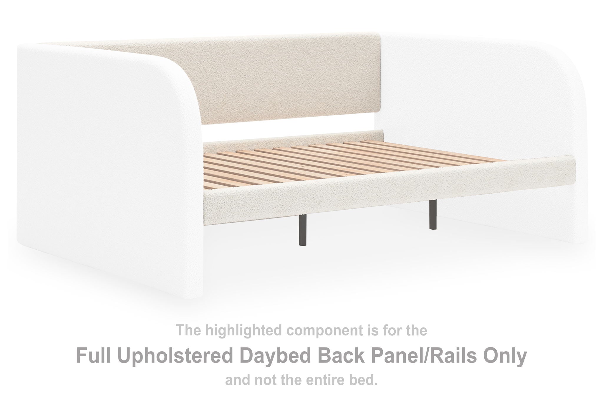 Upholstered daybed back panel rails in white with padded rectangular frame