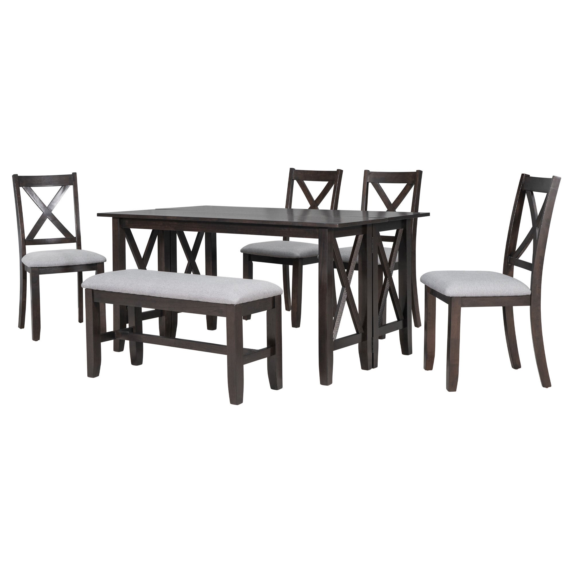 6-Pc Dining Set, Foldable Table & Bench (Espresso)