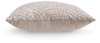 Beige and ivory patterned throw pillow with envelope back, side view