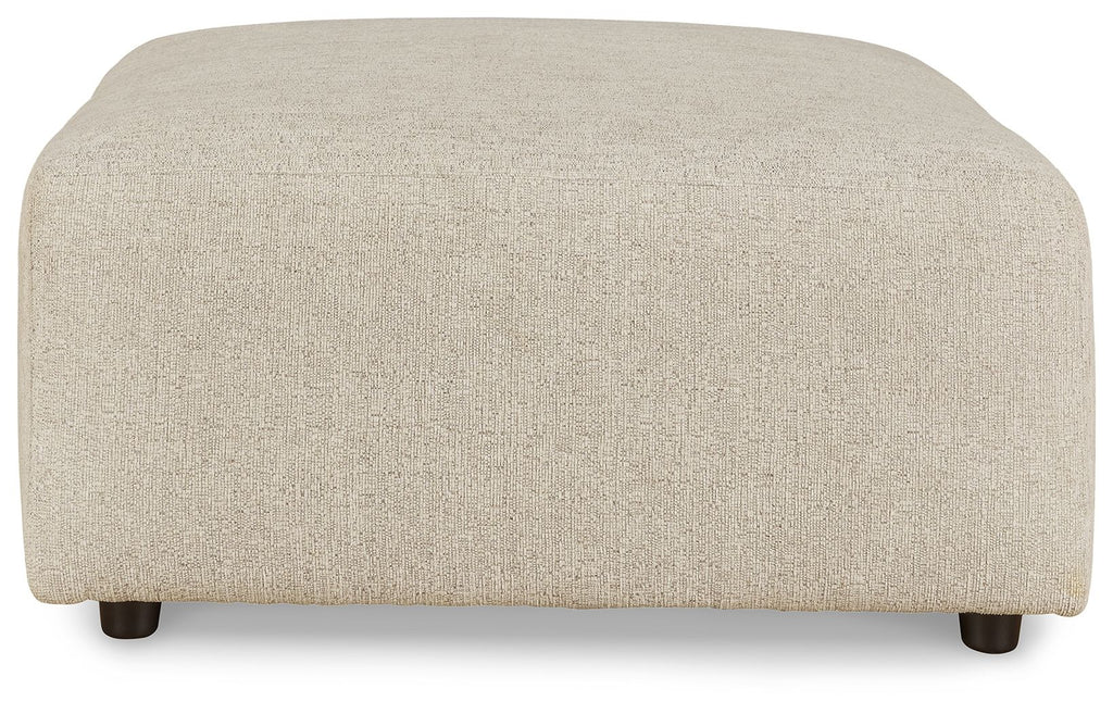 Oversized accent ottoman in light pearl silver fabric, rounded square profile