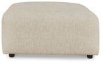 Oversized accent ottoman in light pearl silver fabric, rounded square profile