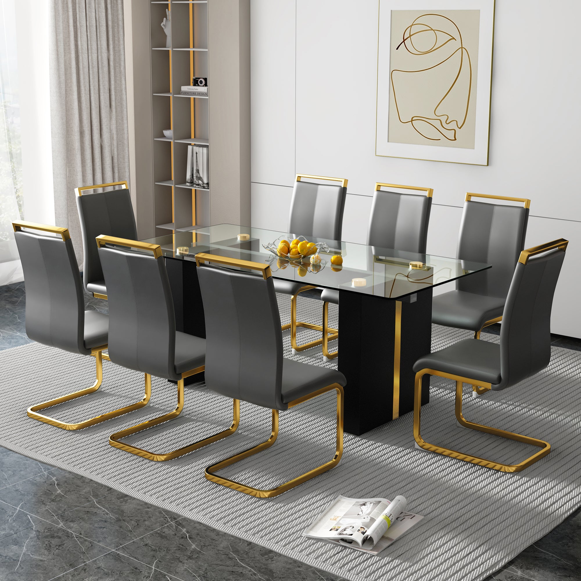 Modern Glass Dining Table Set for 6-8 People
