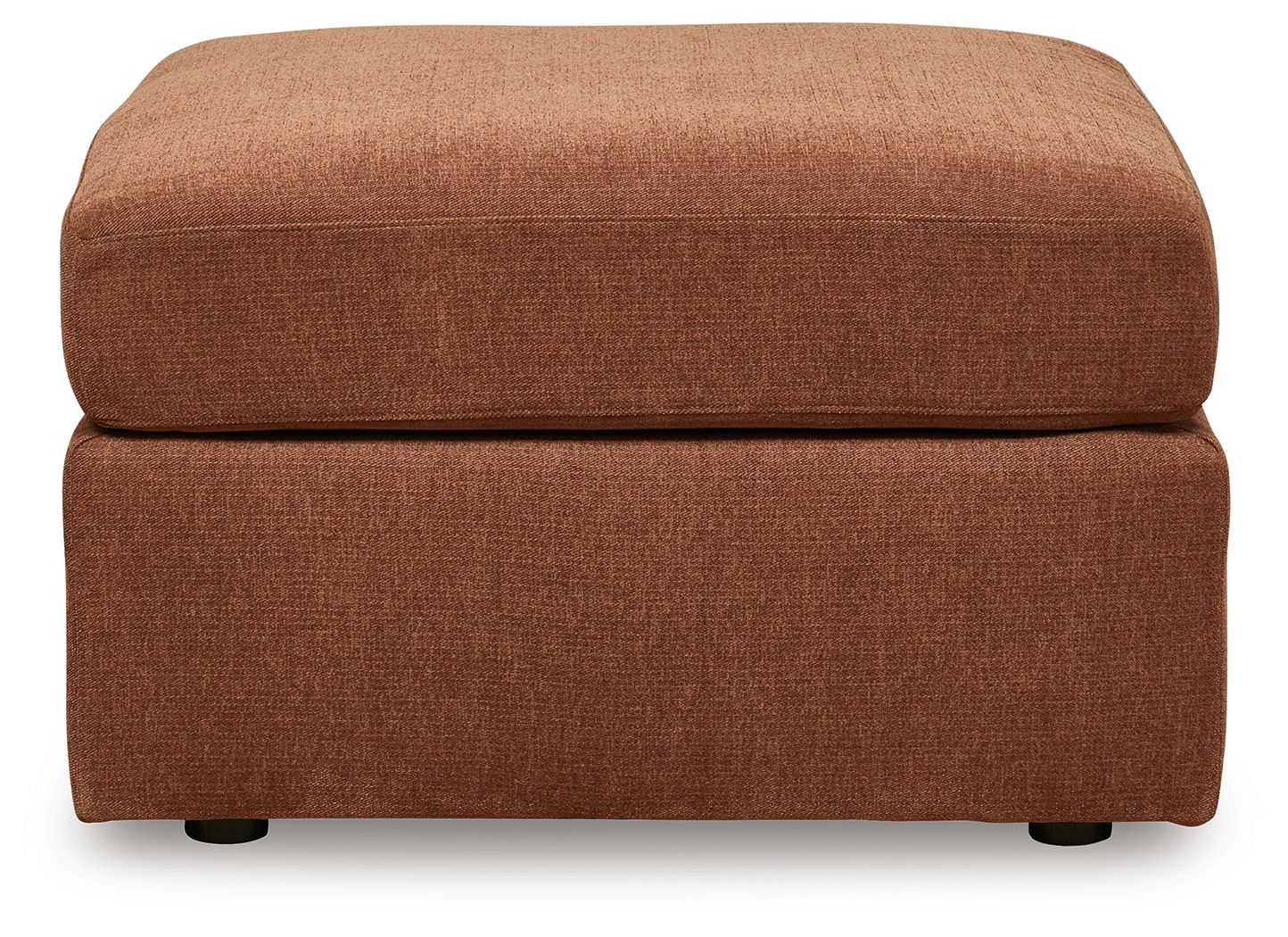 Light brown upholstered accent ottoman with cushioned top and square base