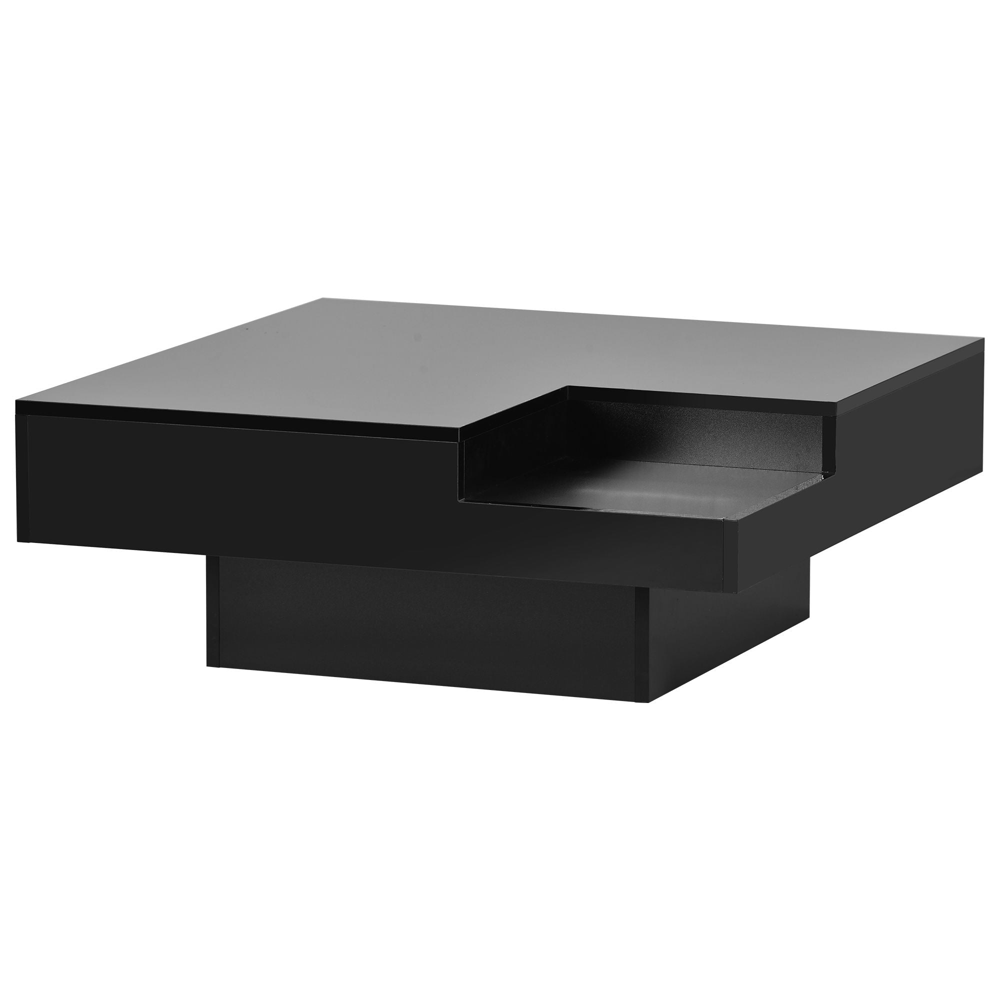 On-Trend Modern Minimalist Design 31.5*31.5 In Square Coffee Table With Detachable Tray And Plug-In 16-Color Led Strip Lights Remote Control For Living Room