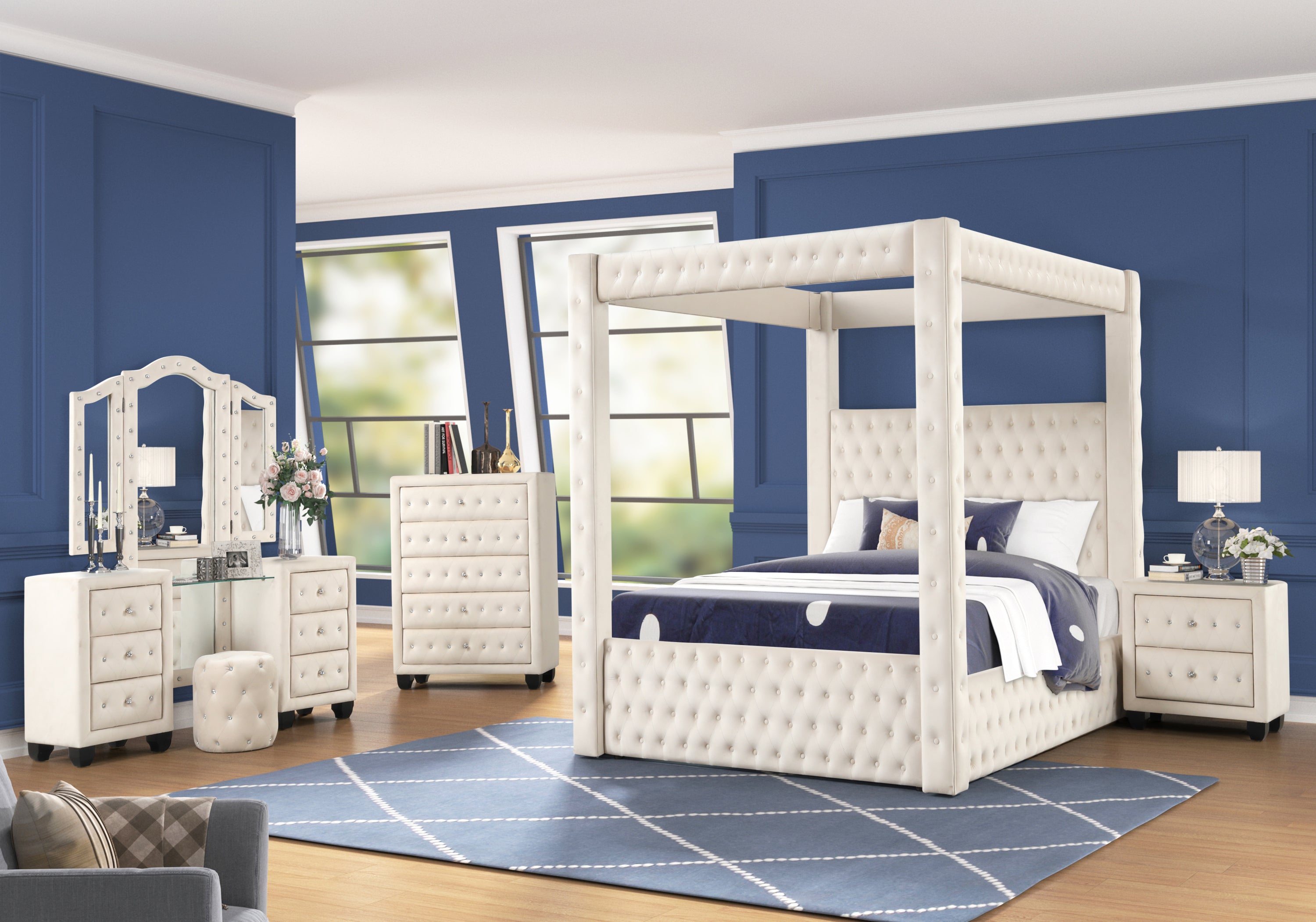 Luxury 4-Poster King Bedroom Set - Cream