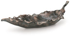 Antique copper leaf-shaped sculpture bowl with raised veins and curved rim