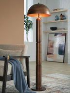 Bronze metal floor lamp with dome shade and segmented cylindrical column