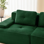 Green corduroy modular sectional seat with backrest and side chaise cushion