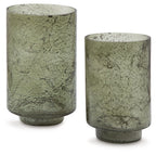Clarkton green candle holder set (2): textured glass cylinder holders with open tops