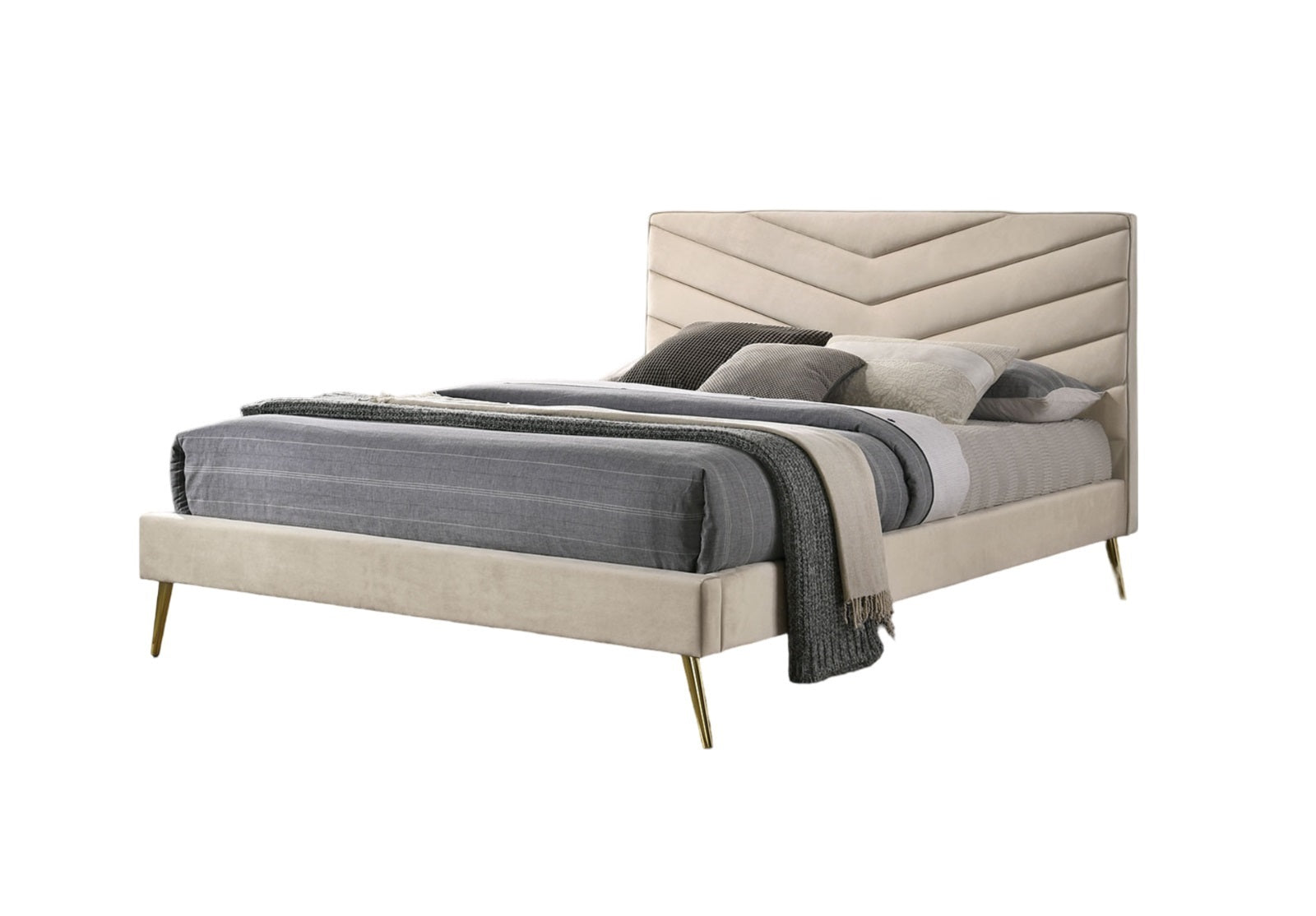 Mid-Century Modern Eastern King Beige Chevron Tufted Headboard