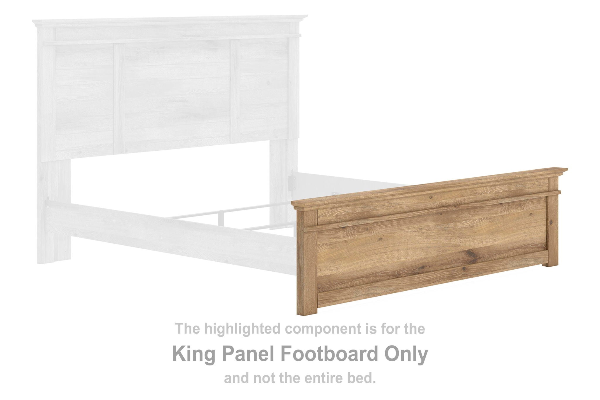 Tan wood king panel footboard with horizontal rails and recessed center details