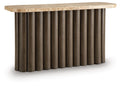 Wood side table with textured light top and vertical ribbed pedestal base